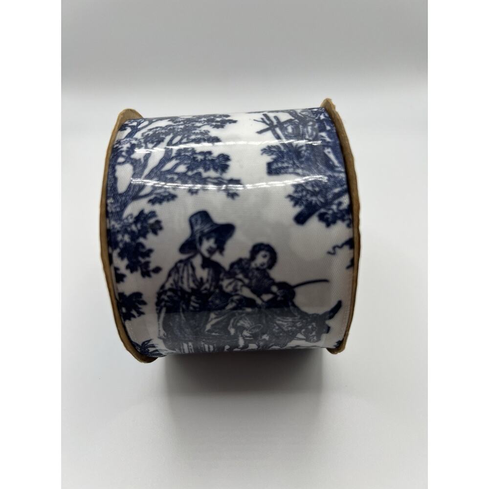 Waverly Toile Swan Ribbon Blue White Offray 4in x 4 Yds French Country Decor